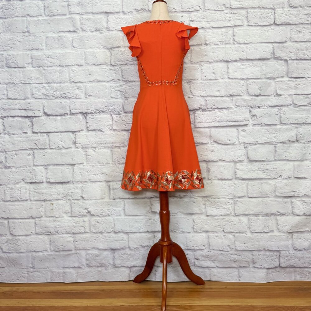 Ranna Gill Orange Metallic Embroidered Fit & Flare Dress - Picture 2 of 6